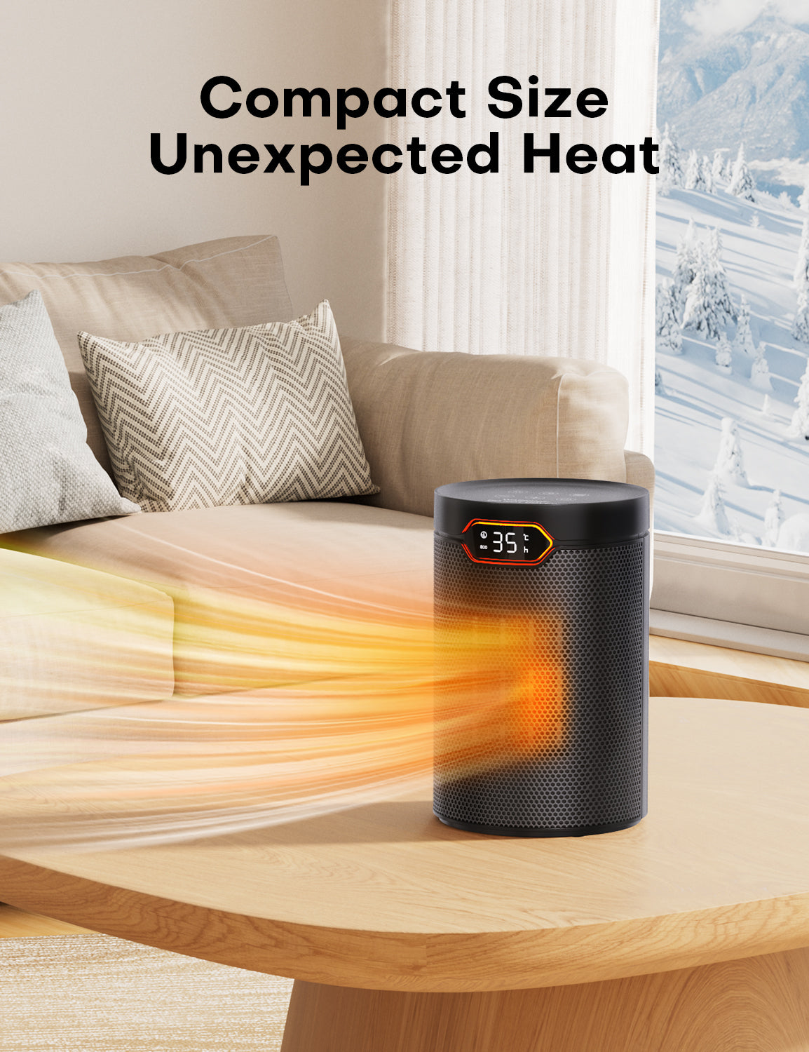 QEXREED Heater, 1500W PTC Electric with ECO Mode, 4 Heat Settings, Breeze Mode, Thermostat, 24H Timer, Remote Control, Overheat & Tip Over Protection, Portable & Quiet for Home, Office