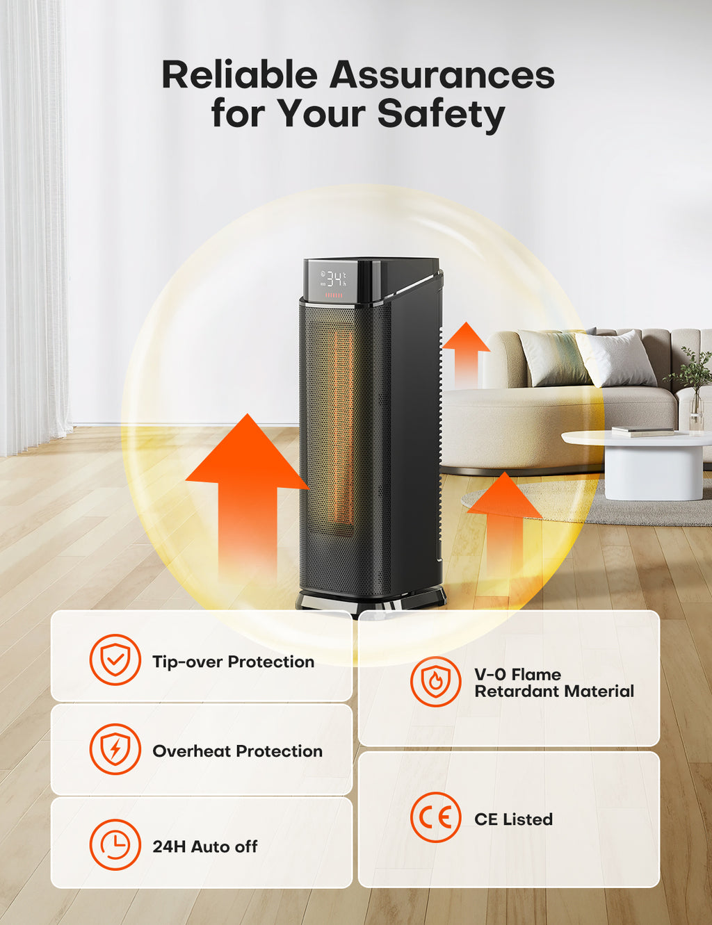 QEXREED Fan Heater, 2000 W PTC Fan Heater, Energy Saving with 4 Modes, Eco Energy Saving Mode, 90° Oscillation, 24H Timer, Remote Control, Quiet and Powerful, Overheating & Tilt Protection for Home