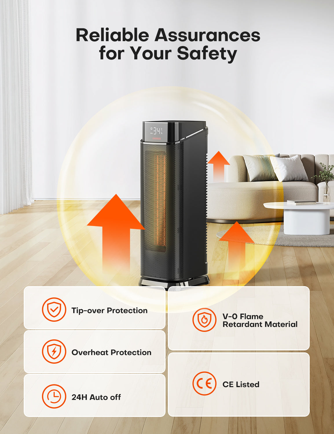 QEXREED Fan Heater, 2000 W PTC Fan Heater, Energy Saving with 4 Modes, Eco Energy Saving Mode, 90° Oscillation, 24H Timer, Remote Control, Quiet and Powerful, Overheating & Tilt Protection for Home