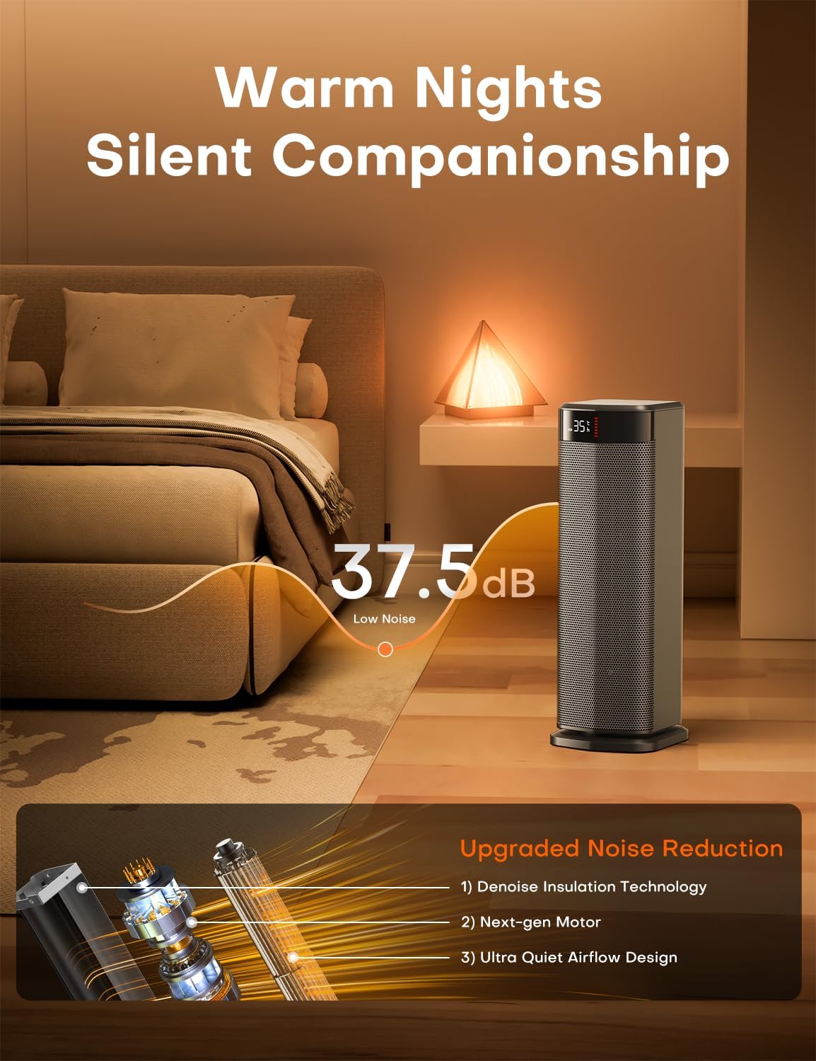 QEXREED Fan Heater, 2000 W PTC Fan Heater, Energy Saving, 4 Modes, Eco Module, Thermostat, 90° Oscillation, 24H Timer, Remote Control, Tilt and Overheating Protection for Indoor Use
