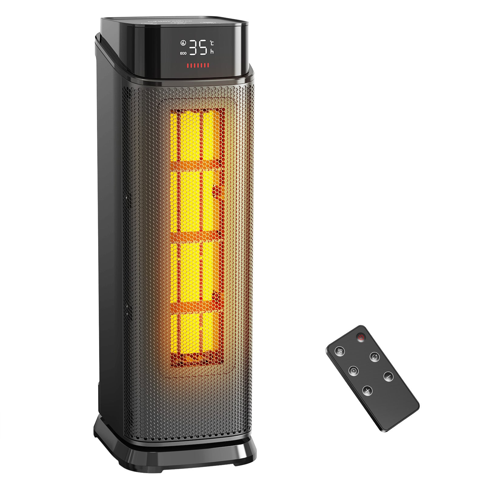 QEXREED Fan Heater, 2000 W PTC Fan Heater, Energy Saving with 4 Modes, Eco Energy Saving Mode, 90° Oscillation, 24H Timer, Remote Control, Quiet and Powerful, Overheating & Tilt Protection for Home